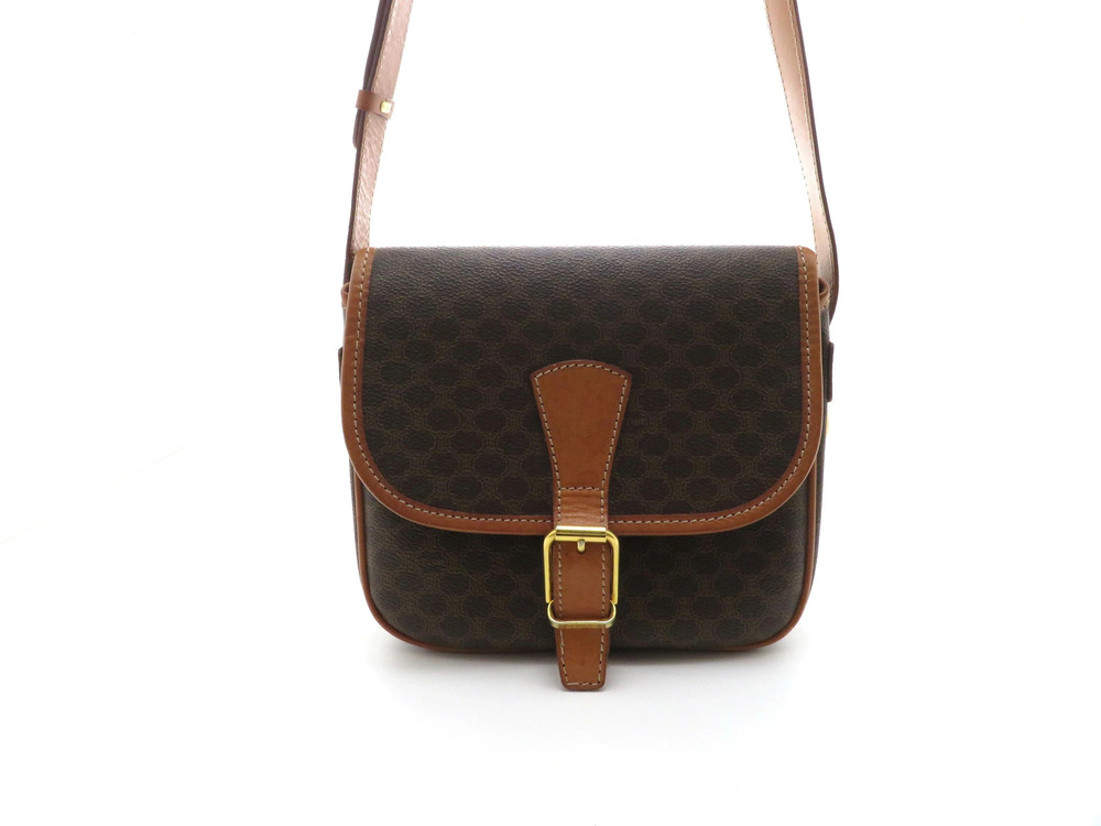 Celine Macadam Shoulder Bag Dark Brown Calfskin